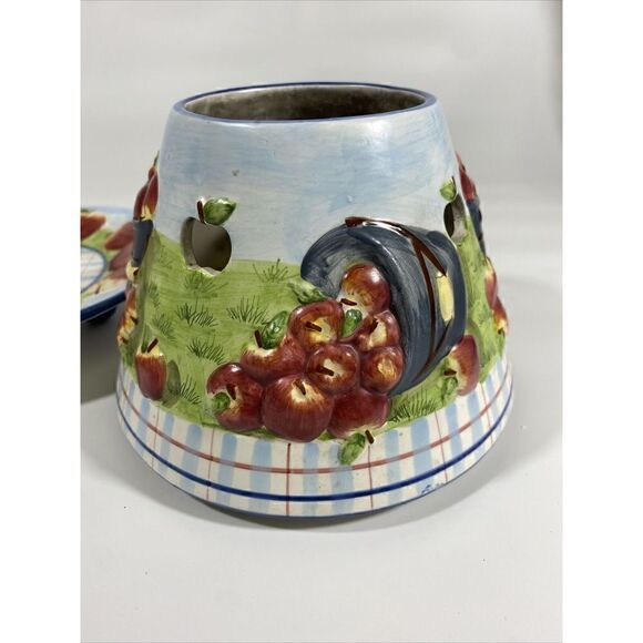 Retired Yankee Jar Candle large Shade Apple Orchard & Footed Plate - Picture 3 of 8